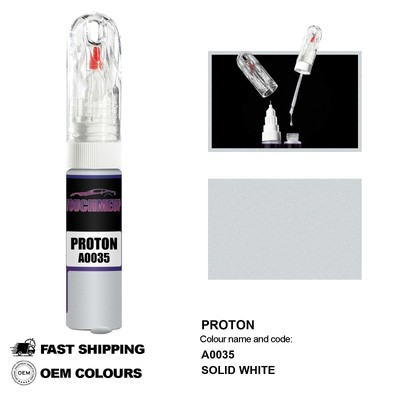 FÜR PROTON SOLID WHITE A0035 Touch Up Lackstift Pinsel Fix Kit Kratzer Chip Set