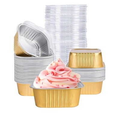 40 Pack Mini Cake Pans with Lids, 5Oz Square Aluminum Foil Brownie Baking Cups,