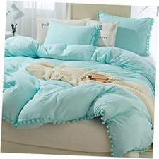 Pom Duvet Cover Queen Size - 3 Piece Aqua Boho Queen No Comforter Turquoise