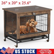 Large Dog Crate Wooden Kennel Heavy Duty Cage with Tray End Table Pet Furniture