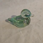 Fenton Iridescent Green Art Glass Duck Figurine Vintage Hand Blown