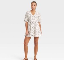 Bell Elbow Sleeve Mini A-Line White Floral Dress Size XL Universal Thread Goods