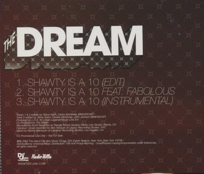 The-Dream: Shawty Is A 10 + Fabolous 3-Track PROMO MUSIC AUDIO CD funk soul 2007