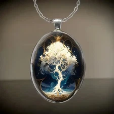 Tree Of Life Oval Jewelry Vintage Silvery Gothic Strength Pendant Necklace I