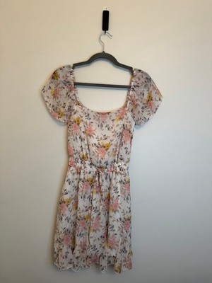 Mi Ami Francesca s Floral Mini Dress XS Flutter Sleeve Smocked Waist Cottagecore