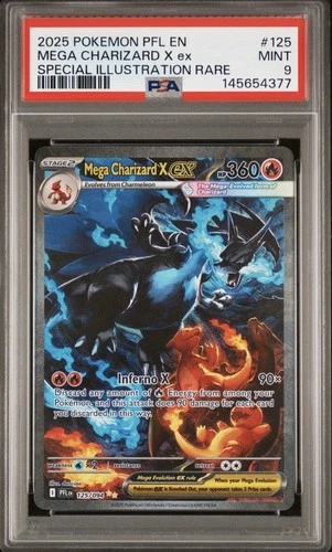 2025 POKEMON PFL EN-PHANTASMAL FLAMES #125 MEGA CHARIZARD X EX PSA 9 MINT