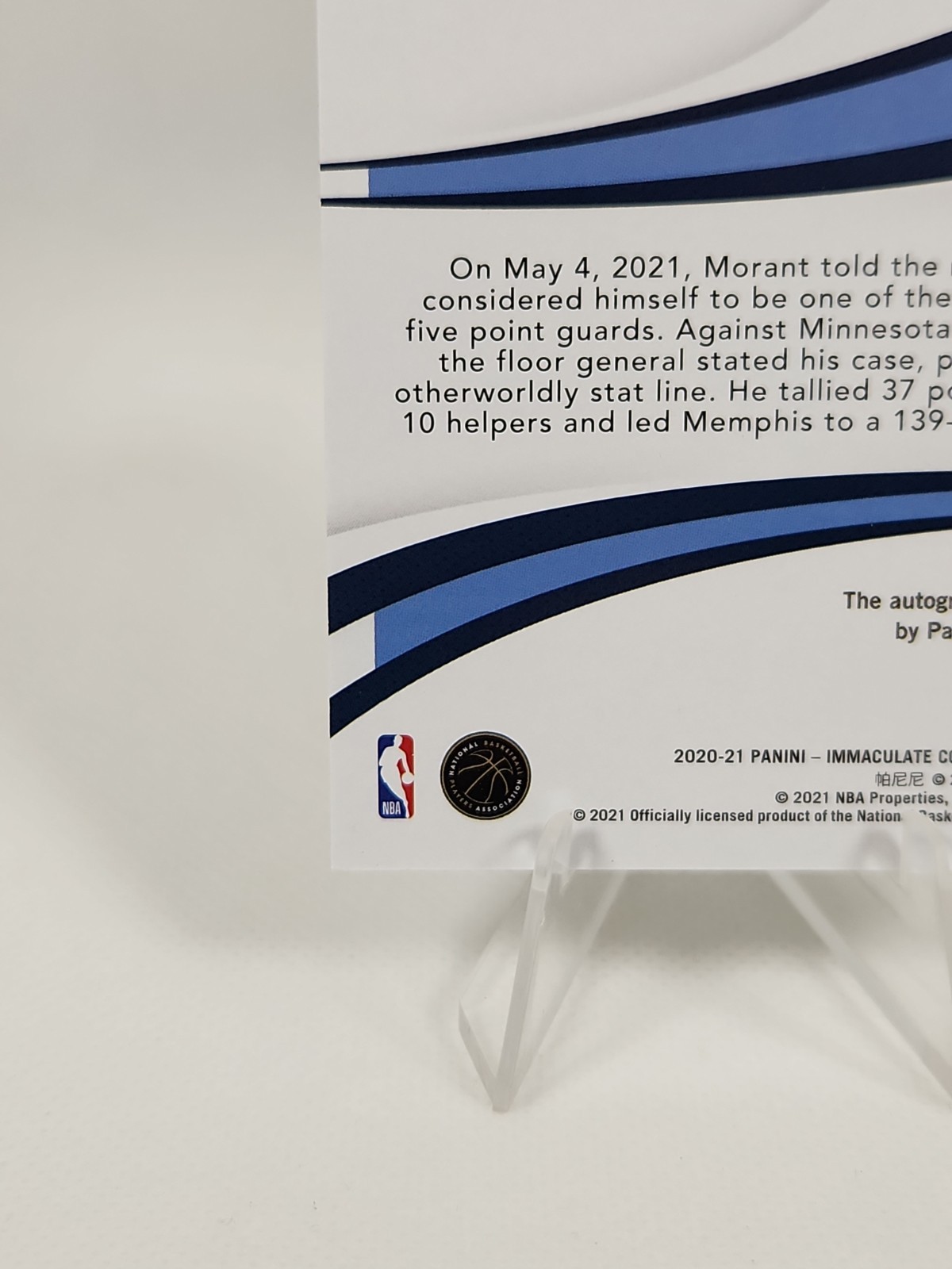 2020-21 Panini Immaculate Shadowbox Signatures Ja Morant #SHS-JAM Auto /25  view 12