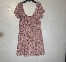 Pink Floral Puff Sleeve Smocked Square Neck Short A-Line Dress Women