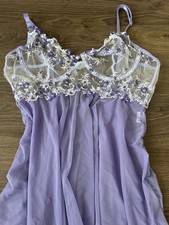 Women's Beautiful Lace Floral Babydoll Lingerie Purple Size Small Nightie Sheer