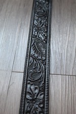 Tony Lama Tooled Leather Western Belt Silver Buckle Floral Black Size 30 5030L