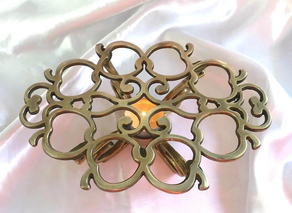 Messing Stövchen Massiv Rechaud Teestövchen Apfel Ornamente - Bild 2 von 4