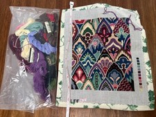 Vintage Handpainted Needlepoint Canvas Complete w/ Thread / Needle 50 Done