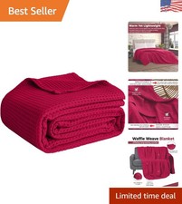 Elegant Burgundy Waffle Weave Cotton Blanket - Soft, Breathable 50x60 Throw