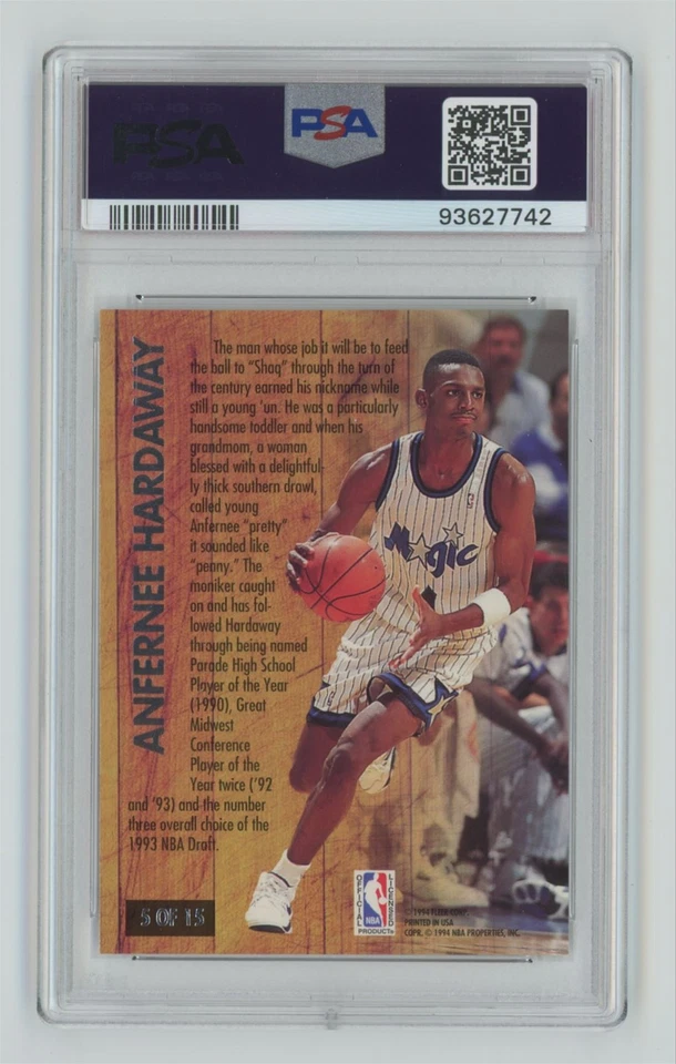 1993-94 Ultra Famous Nicknames Anfernee Hardaway RC Auto PSA 8 DNA 9 Magic #5 - Image 2 of 2