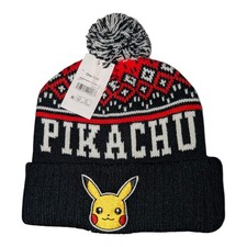 Pokemon Pikachu Pom Beanie Hat Tote Black/White/Red One Size Unisex Adults BNWT