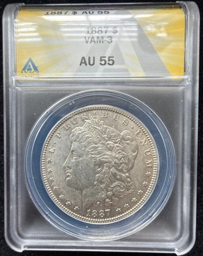 1887-P $1 Morgan Silver Dollar Vam-3 AU55