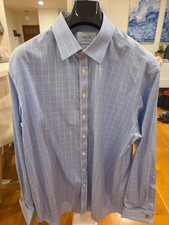 Charles Tyrwhitt Men's Classic Fit Blue/Yellow Check Shirt W/ French Cuffs 18x37