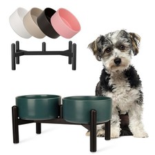 Raised Ceramic Dog Bowl Set - Elevated Double Dishes with Stainless Steel Stand