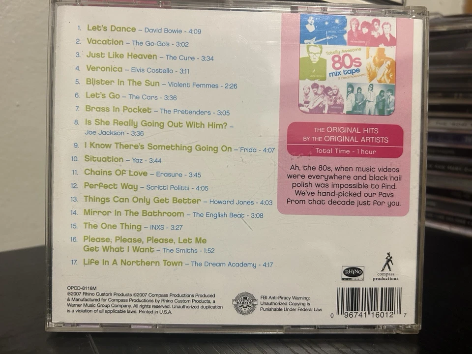 TOTALLY AWESOME 80s Mix Tape CD, Hand-Picked HITS, Rare OOP Rhino Records - Image 2 of 2