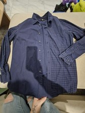 UNIQLO Mens Flannel Checked Long Sleeve Shirt Navy Blue Black Plaid Gingham Sz L