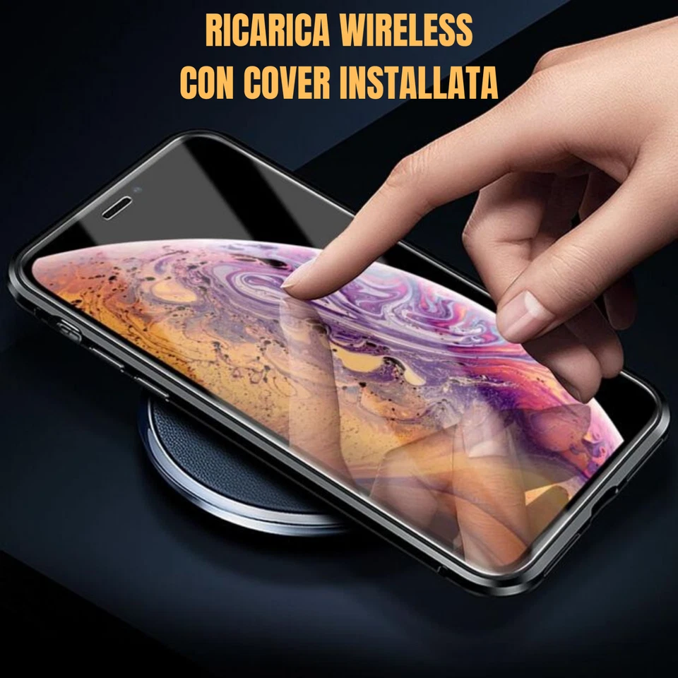 COVER CUSTODIA MAGNETICA ALLUMINIO DOPPIO VETRO TEMPERATO IPHONE 12 11 X XS XR - Immagine 4 di 4