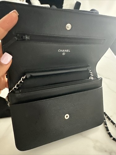Authentic Chanel Wallet On Chain Handbag Crossbody Bag Black Caviar Leather - Picture 5 of 9