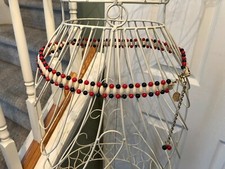 Vintage Red White Blue Plastic Beaded Link Belt 70's Adjustable 1976 GROOVY