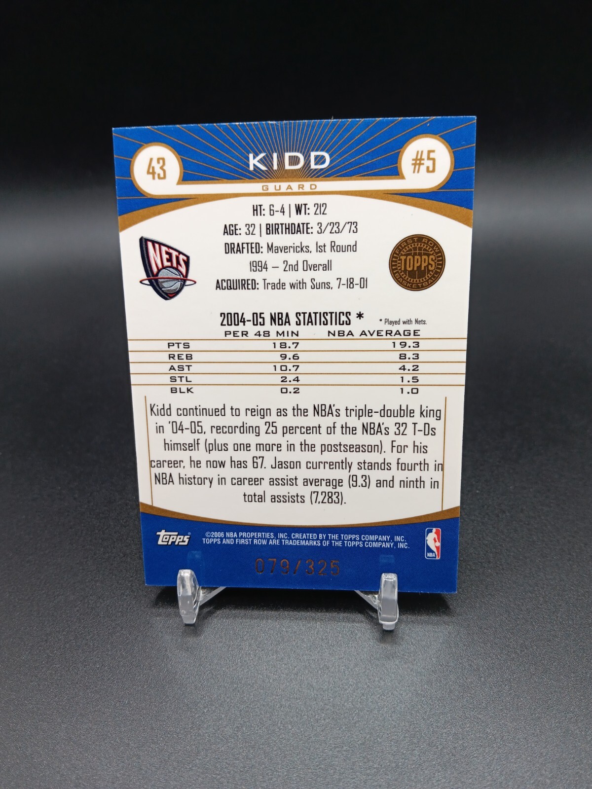 2005 06 Topps prima fila arcobaleno oro 325 Jason Kidd #43 Reti in maglia nuova HOF