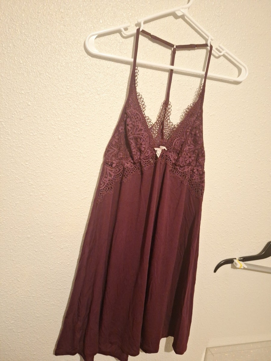 Victorias Secret Chemise Lingerie Lace Strappy Racerback Medium Burgundy |  eBay
