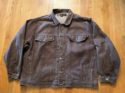 GSL Men's Denim Jacket Size 3X Brown Made In Italy Button