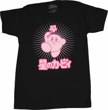 Kirby New Adult T-Shirt - Beaming Star Wand Kanji Jump Image