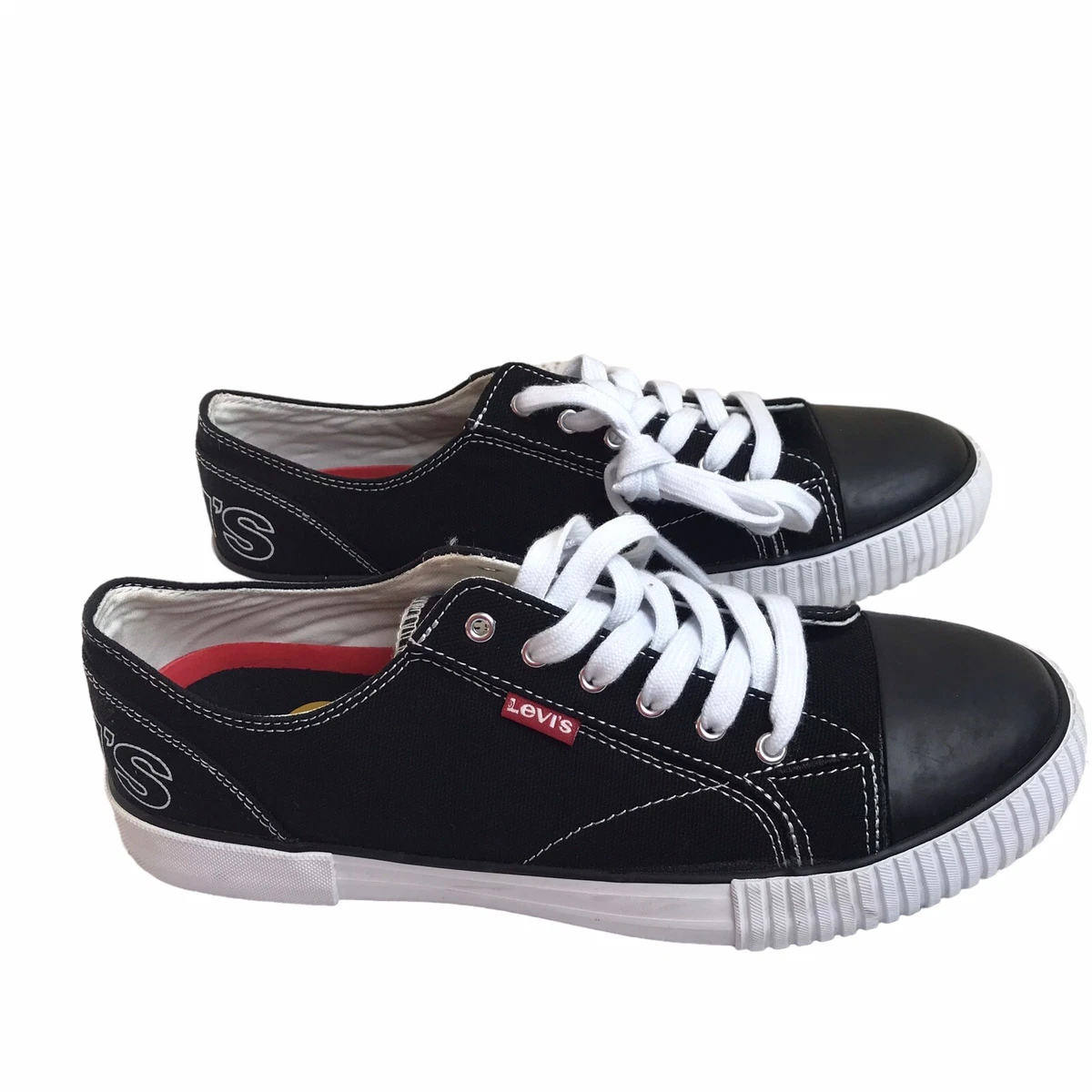 Levis Women s Anika C Logo Sneakers Canvas Low Top Shoes Black White Sz 8