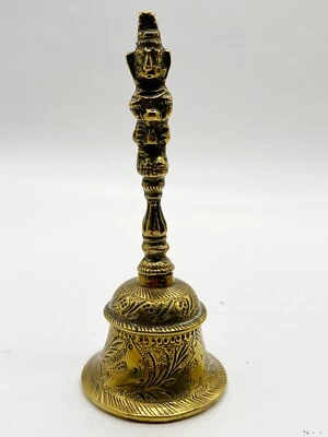 ANTIQUE BRASS INDIAN BELL GANESHA? DESIGN ORNATE ETCHED ORIENTAL - Image 1 of 4