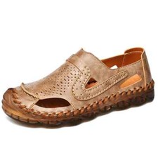 Summer Men Casual Shoes Handmade Leather Sandals Wear-Resistant Flat Slippers