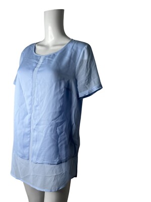 Olsen Top Bluse Shirt Größe 14 Himmelblau Damen Netzbesatz Ärmel NEU EU42 UVP 79£