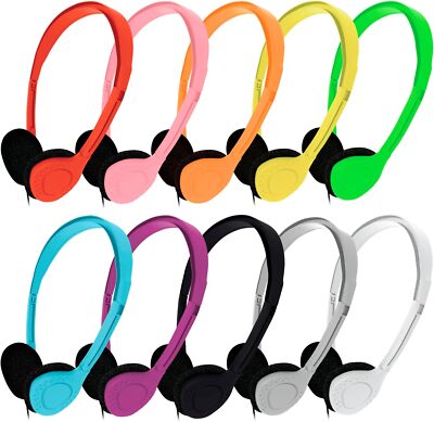 3.5 mm Jack Lightweight Wired On-Ear Stereo Headphones Black / Multi NEW Lot