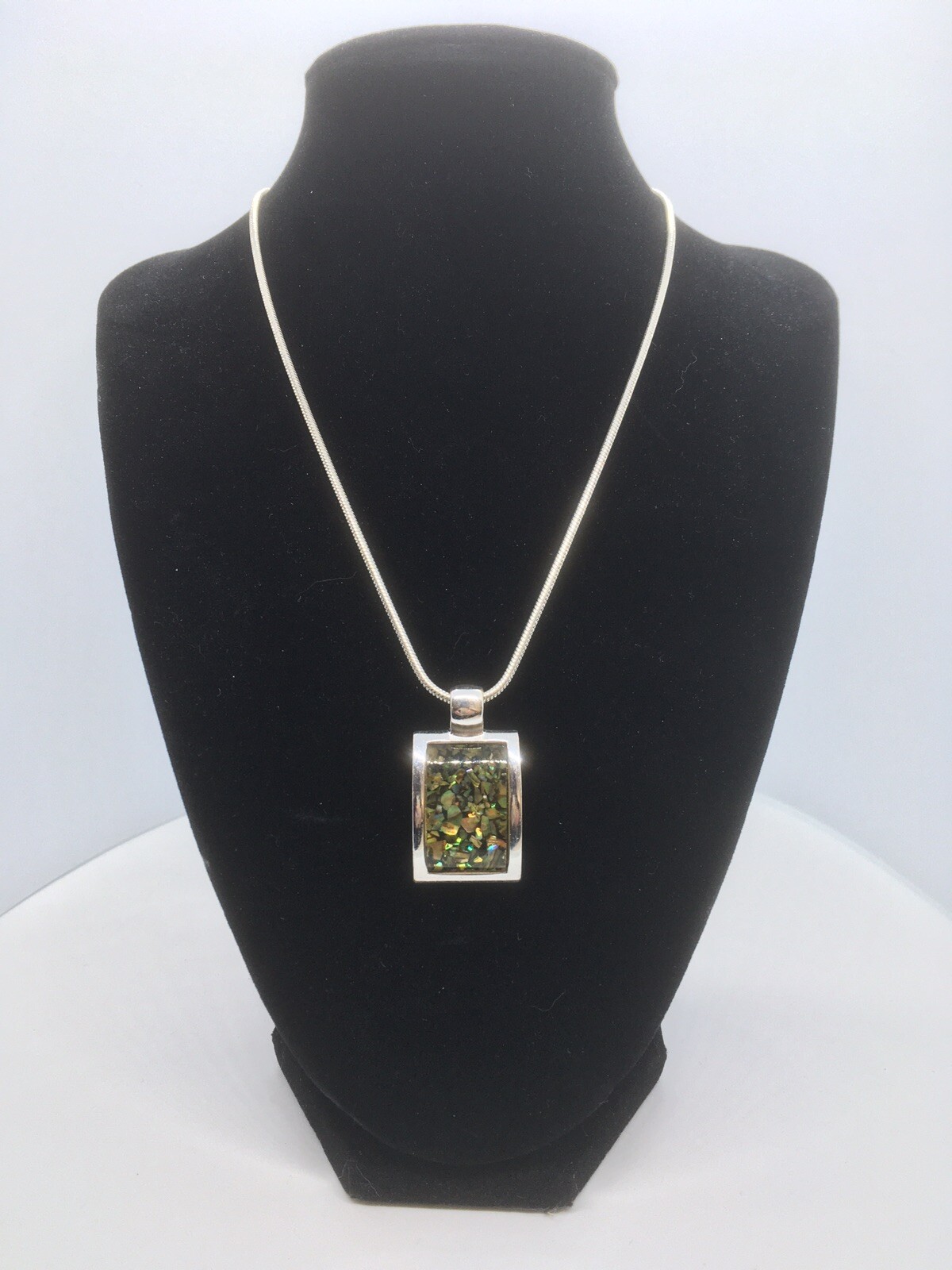 Pendant Necklace Silver tone Rectangular with Aba… - image 2