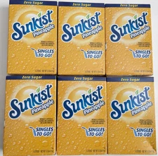 Sunkist Pineapple Singles To Go Drink Mix Zero Sugar 6 Boxes (36 Packets) NEW
