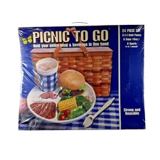 NOS PICNIC TO GO 24 PC SET PLATES CUPS SPORFS TAILGATE CAMPING PARTY- BLUE