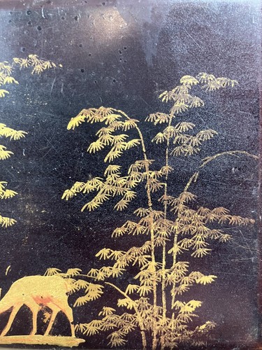N. THÀNH LÊ (1919-2003) Panneau de laque à décor doré de cervidés Forêt Vietnam - Picture 8 of 8