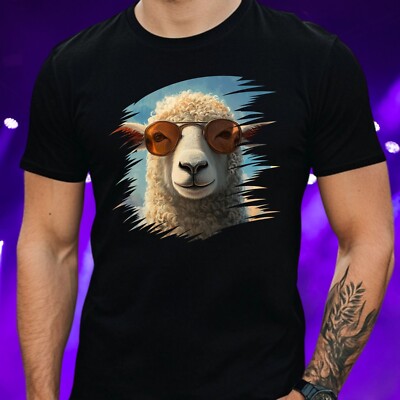 Mens Sheep Sunglasses Cotton T-Shirt Size S to 5XL
