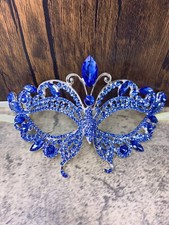 Luxury Crystal Rhinestone Masquerade Ball Mask, Blue Mask, New Year, Party, Gift