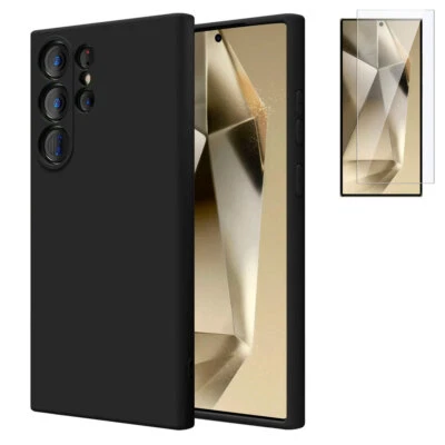 TODOBARATO 24HORAS Funda Para Samsung Galaxy S24 Ultra 5G Negra Silicona Gel Lisa + Protector 5D