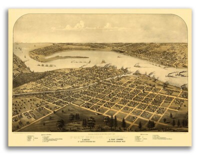 Port Huron MI 1867 Historic Panoramic Town Map - 24x32