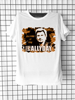 Johnny Halliday T-Shirt Zünde das Feuer an! Sänger Rockstar Musik Biker Fan