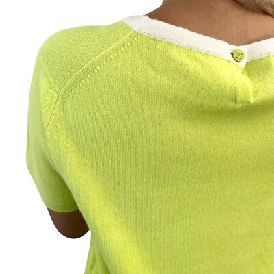 CHANEL Vintage 96C Coco Mark Logo Knit Top #44 Green Gold Cashmere Button