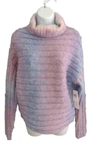 Olivia Sky Sweater Woman's Size Medium Cowl Neck Multicolor Fuzzy Pullover Top