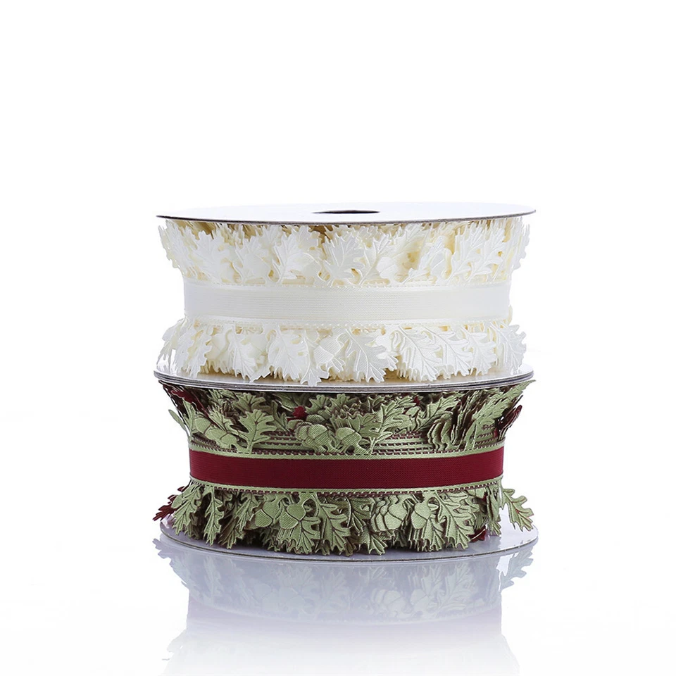 20Meters Satin Leaf Ribbon - Christmas Vine Garland Flower Headband Bridal Trim - Image 2 of 4