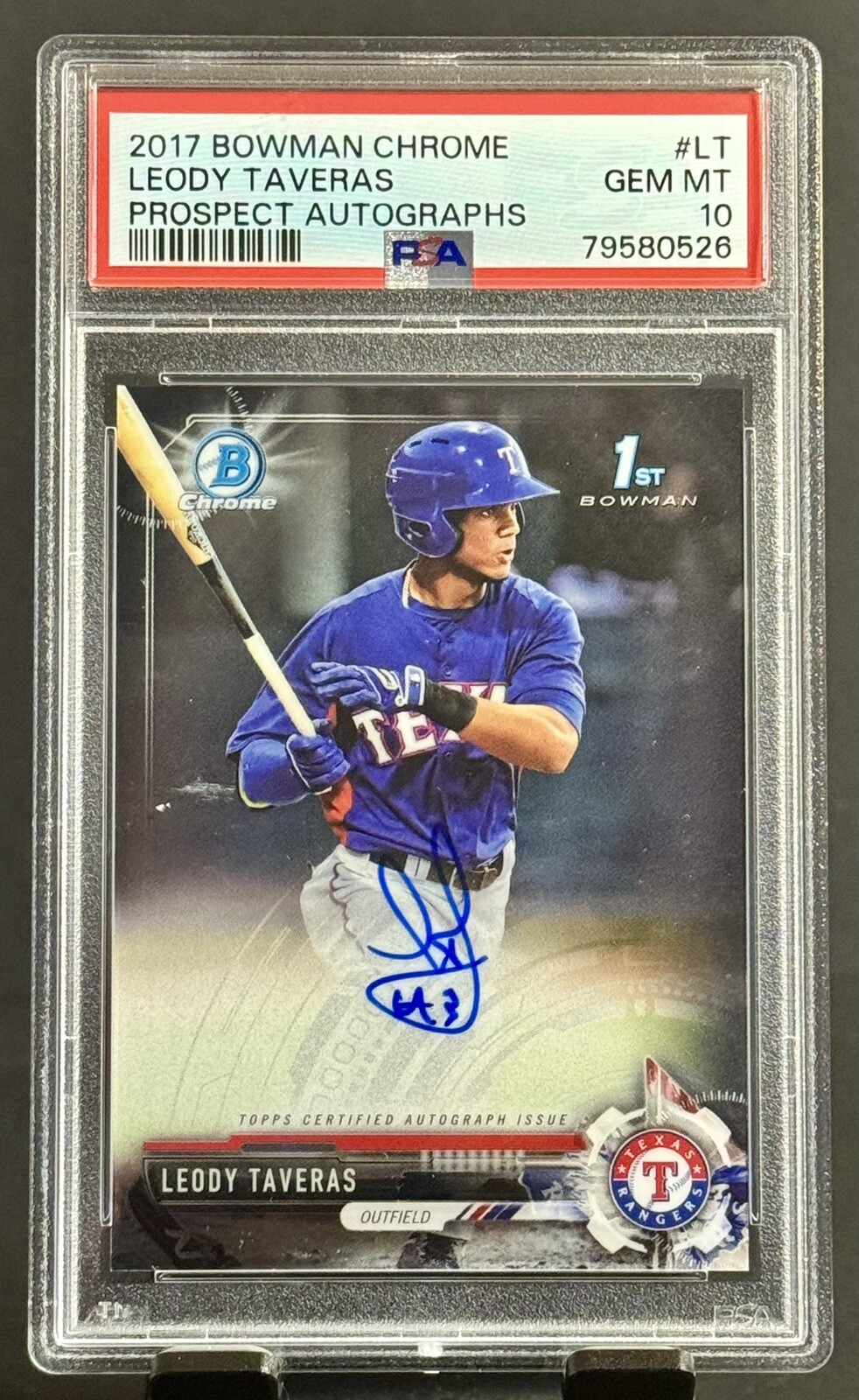 2017 Bowman Chrome AUTO Leody Taveras 1st Rangers RC Rookie PSA 10 Gem Mint 💎
