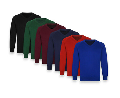 Mädchen Jungen V-Ausschnitt Pullover Unisex Fleece Sweatshirt Schulkleidung Alter 3-16 + Erwachsene